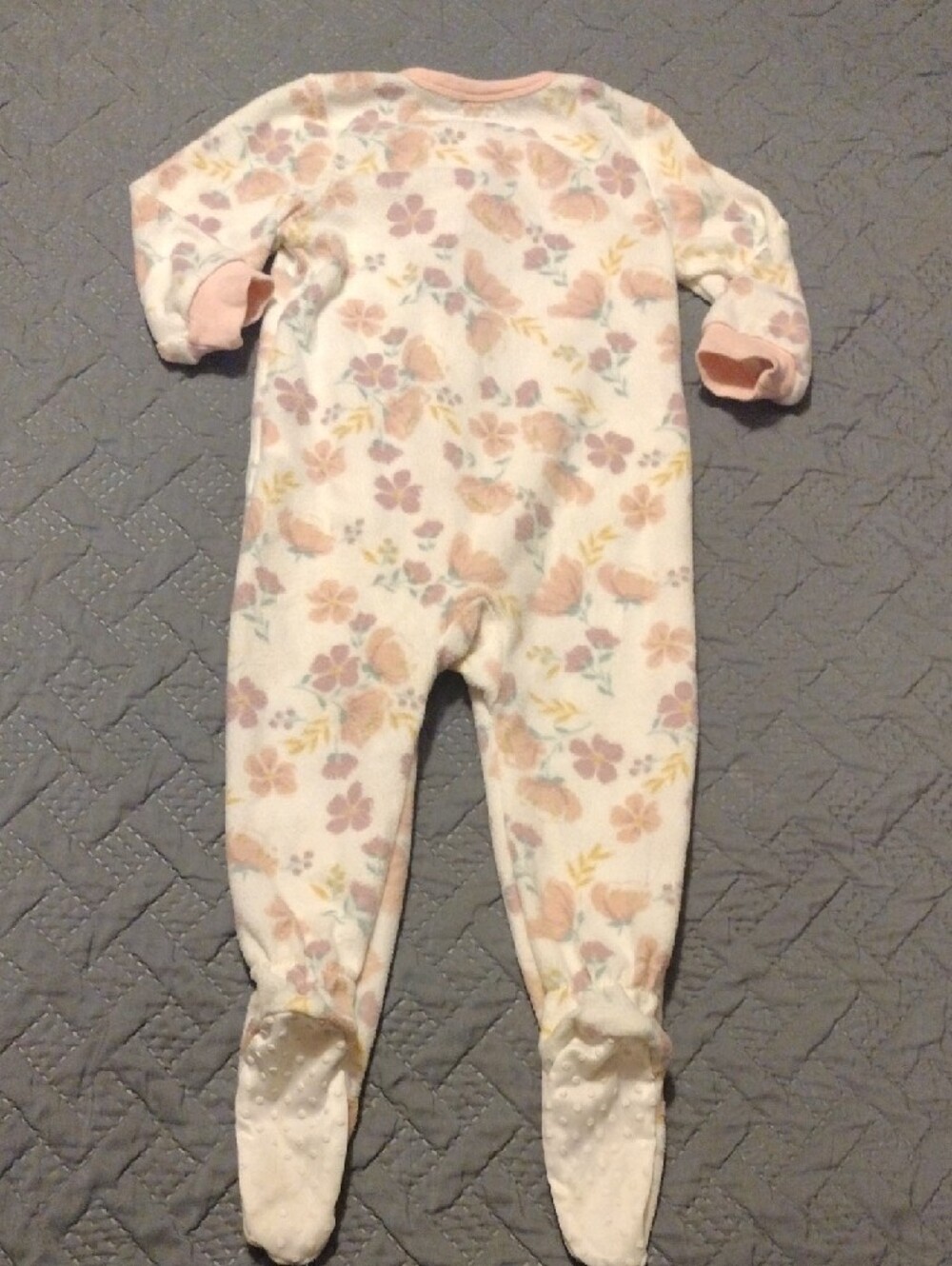 chick pea Cream Floral Footed One-Piece Pajamas - Picture 13 of 14